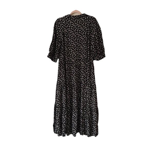 Natural Life Rebecca Midi Dress Black Cream Roses Size XL Cottagecore Floral - Picture 3 of 8